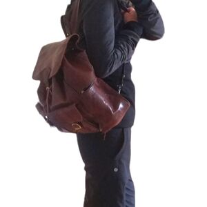 Vintage handmade distressed leather bucket backpack shoulder Travel bag
